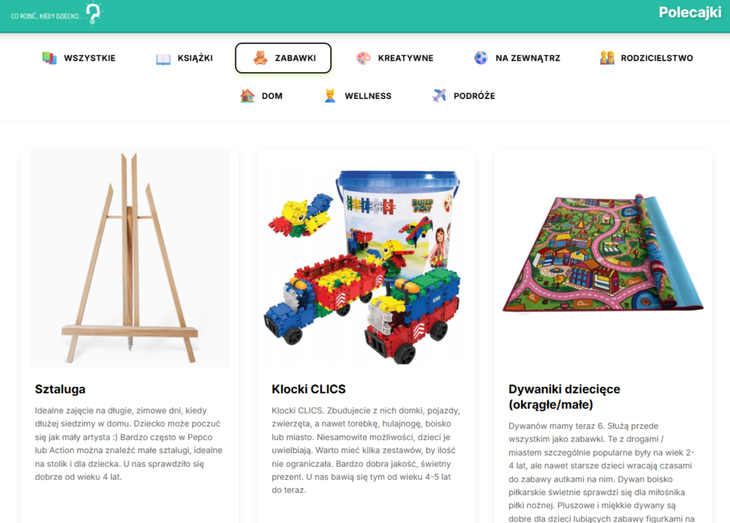 polecajki, landing page